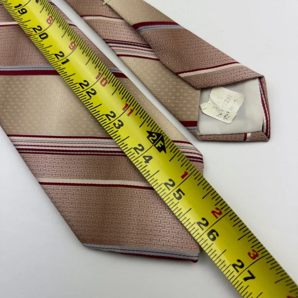 Vintage Gold Burgundy Striped Polyester Necktie Classic Textured Business Tie